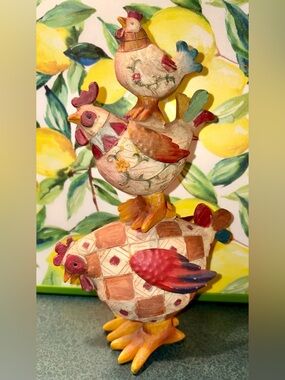 Vintage Wooden Patchwork Stacked Chicken Figurine